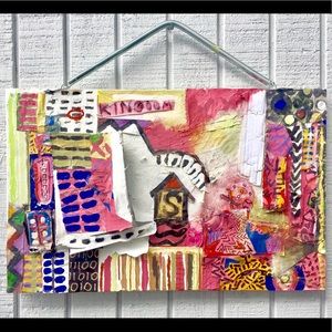 24”x16” Collage Abstract Colors Painting on Wood